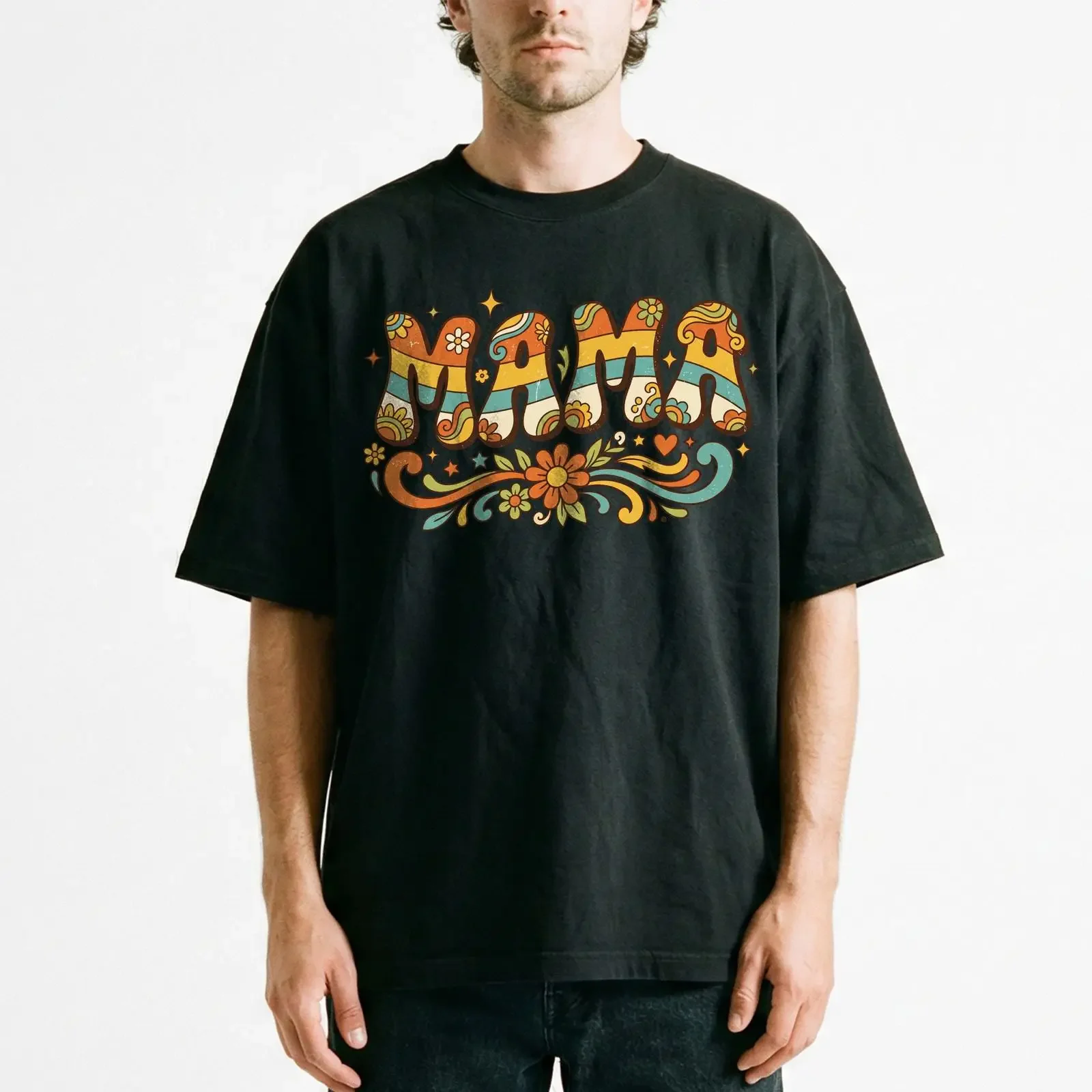 Фото Футболка Groovy Mamas в стиле хиппи с цветочным принтом, винтажная, подарок на День матери, винтажная футболка, модная, стильная, с графическим принтом. №1