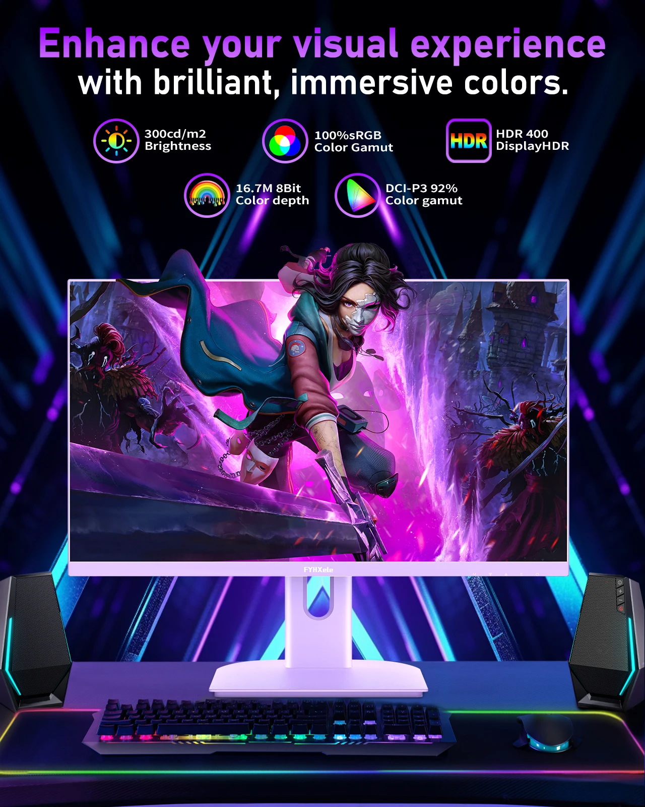 FYHXele 27-дюймовый игровой монитор IPS с разрешением 180 Гц 1 Мс быстрая скорость