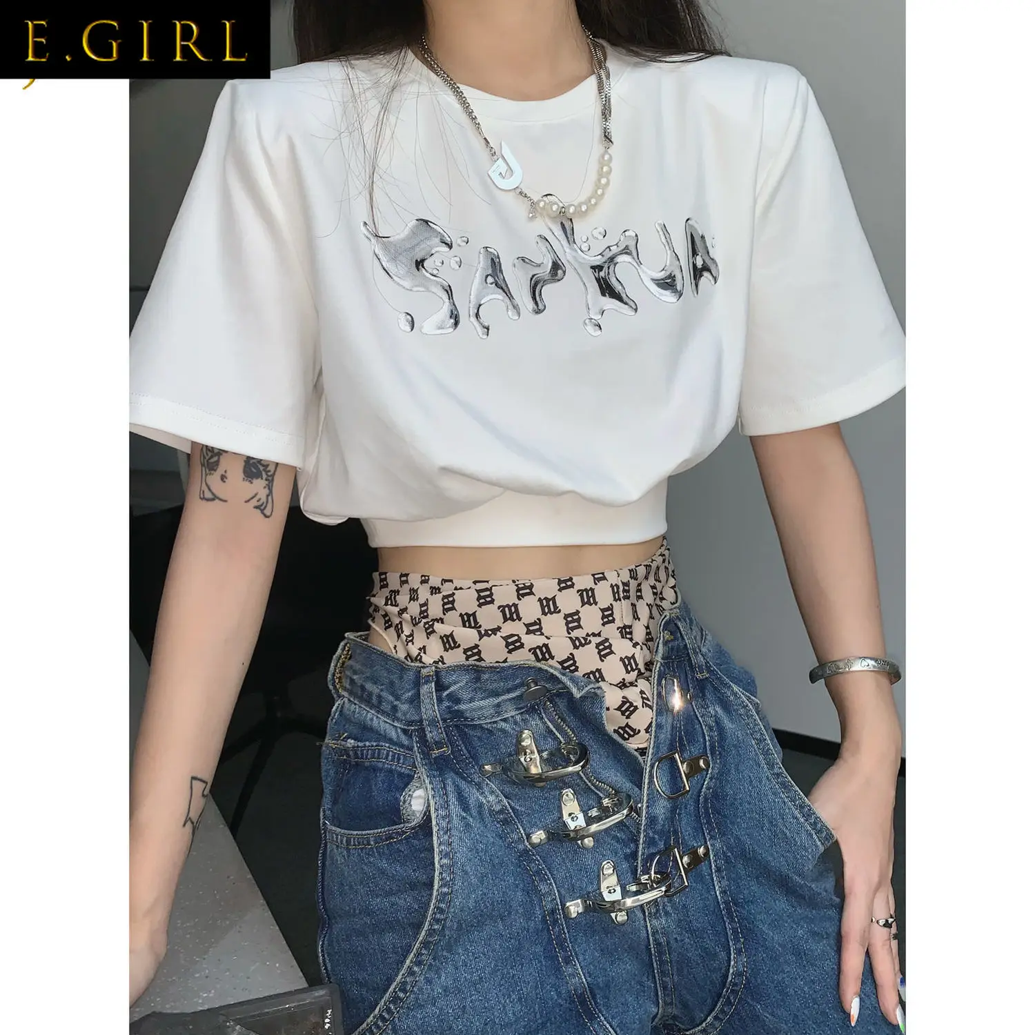 Print Crop Tops T-shirts Women 2022 Summer Korean Style Street Harajuku Y2k Clothes Vintage Mujer Females College New Arrival