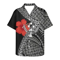 polynesia traditional tribe luxury design men short sleeve v neck shirt summer style casual fashion hibiscus print men clothing