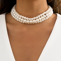 1pcs vintage elegant simulated pearls necklace for women big small cross beaded clavicle chain choker necklace retro jewelry