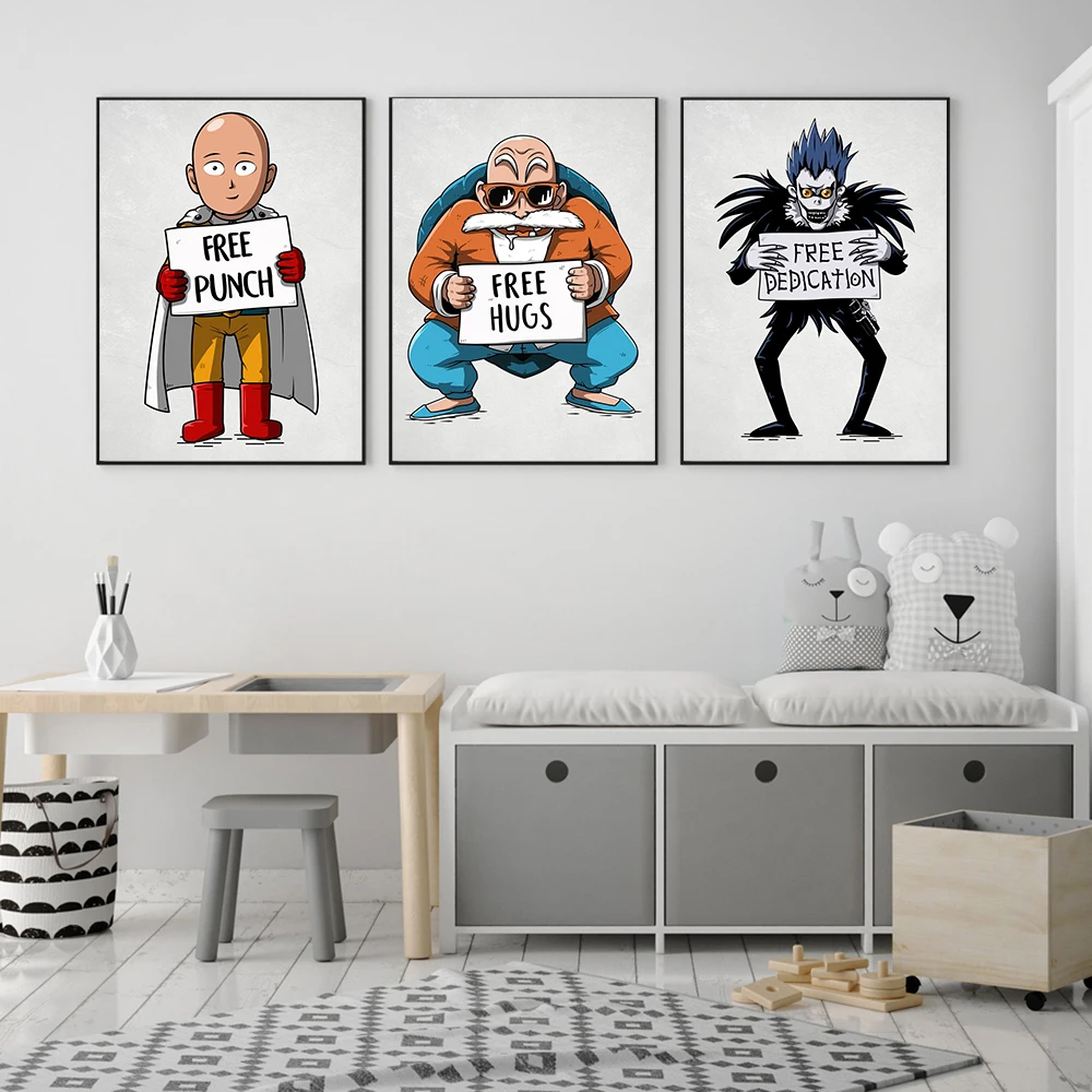 Картинка на холсте с рисунком мультяшной фигуры, держащей плакат, свободное посвящение, печать плаката с забавным буддийским монахом на стену.