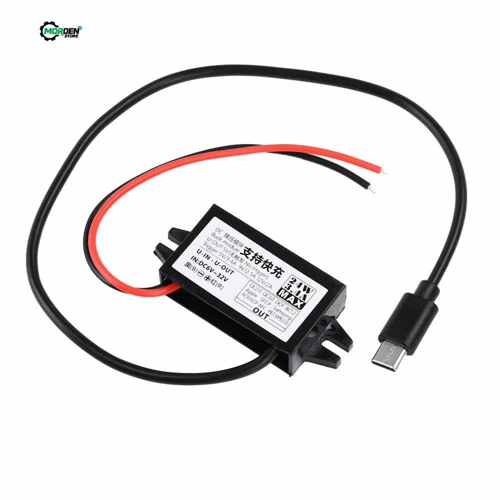 

Преобразователь 24 Вт, 12 В в 5 В, понижающий модуль постоянного тока, адаптер питания типа C, интерфейс разъема провода