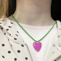 ins new neon green white hot pink love heart piercing choker pendant necklaces trendy korean fashion women party jewelry