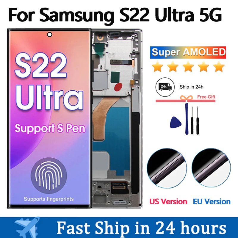 6 8 &quotSuper AMOLED S908 для Samsung Galaxy S22 Ultra 5G ЖК-дисплей с цифровым преобразователем