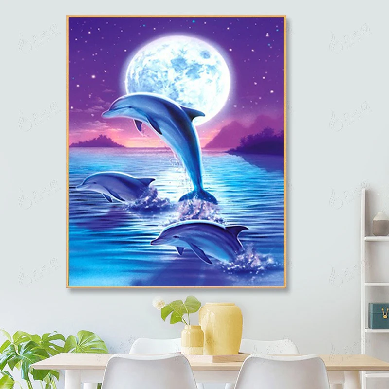 

5D Diamond Paintings Jumping Dolphin Full Diamond Art Embroidery Home Decore Living Room Office diy Diamond Cross Stitch Kits