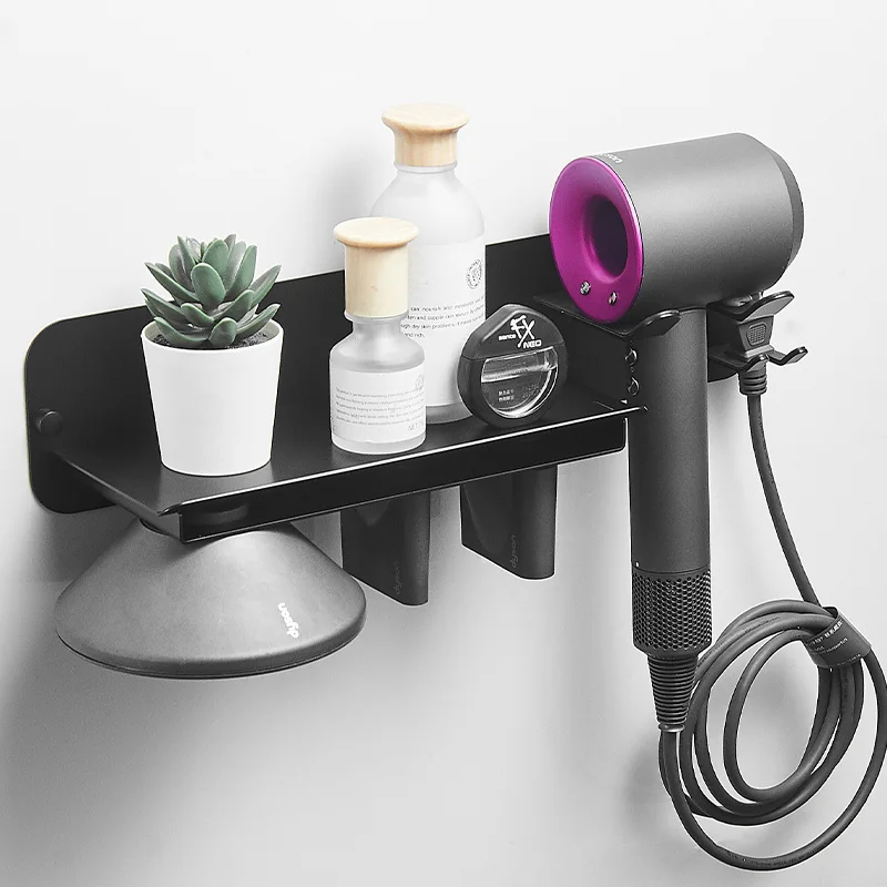 

Bathroom Black Shelf for Dyson Hair Dryer Holder Free of Punching Rack Bathroom Storage Rack Shampoo Holder Shelves Rack