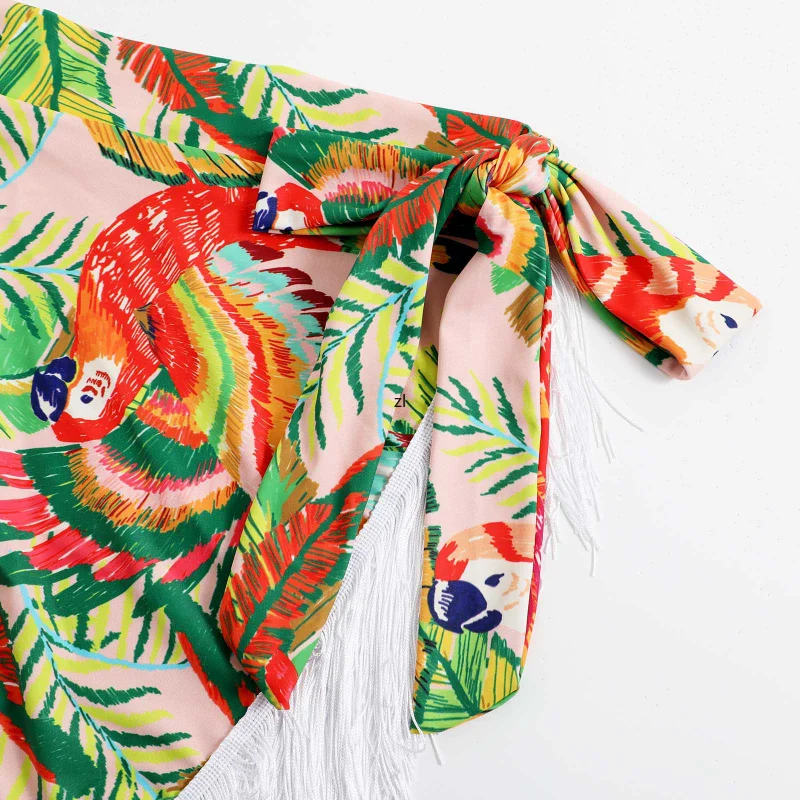 3 Piece Sets Beach Swimsuit Cover-up 2023 Summer Women Clothes Tops And Tassels Skirt Fitness Skinny Outfit Three Piece Suit