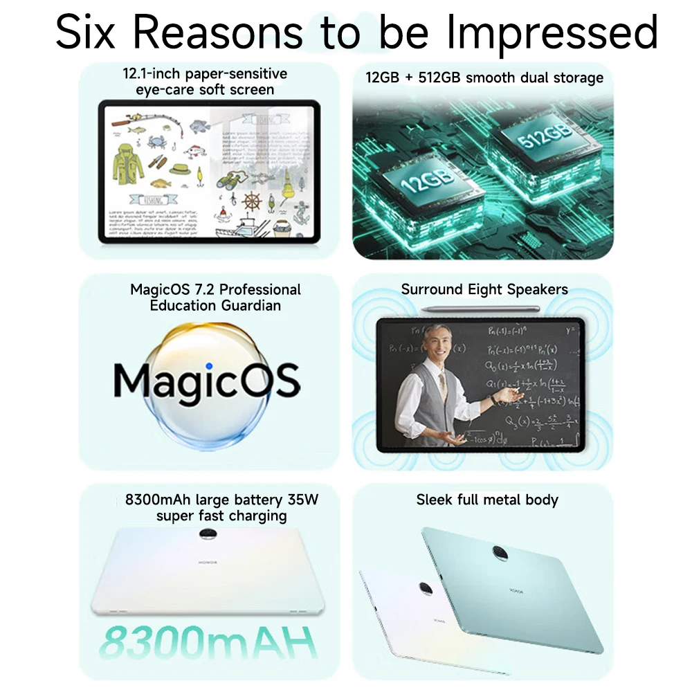 Планшет Honor Pad 9 2024 дюйма 12 1 K 2 5 Гц IPS экран процессор Snapdragon 6 система MagicOS 120