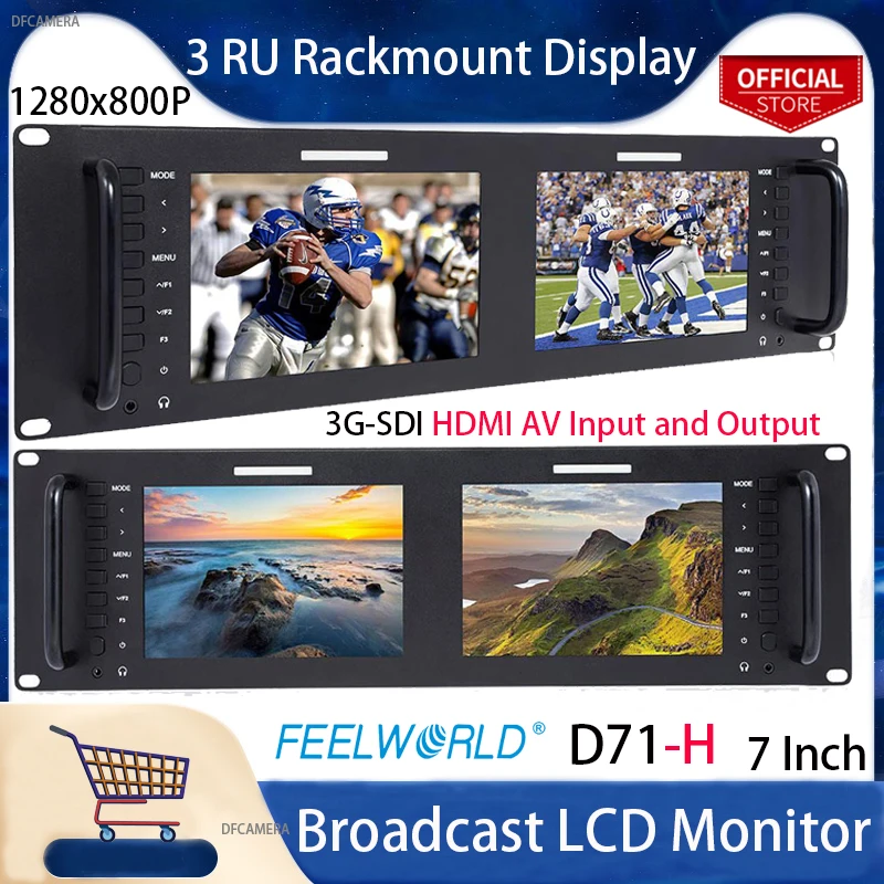 Монитор FEELWORLD D71 D71-H Dual 7 дюймов 3RU для вещания в стойке IPS 1280x800 HD ЖК-экран SDI HDMI AV вход и выход