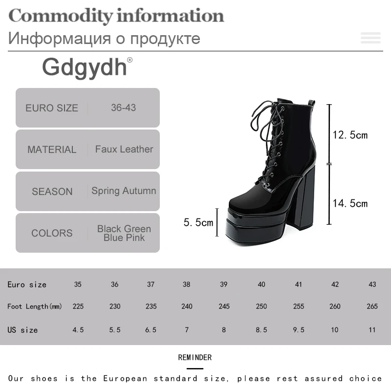 Gdgydh Platform Chunky Boots Women Square Toe Block High Heels Soild Color Lace Up Waterproof Womens Ankle Boots with Zipper