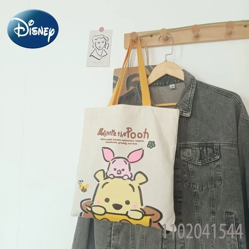 Disney Tote Bag Cartoon Pooh Bear Canvas Durable Large Capacity Shopping Bags for Women and Girls Hand Bags