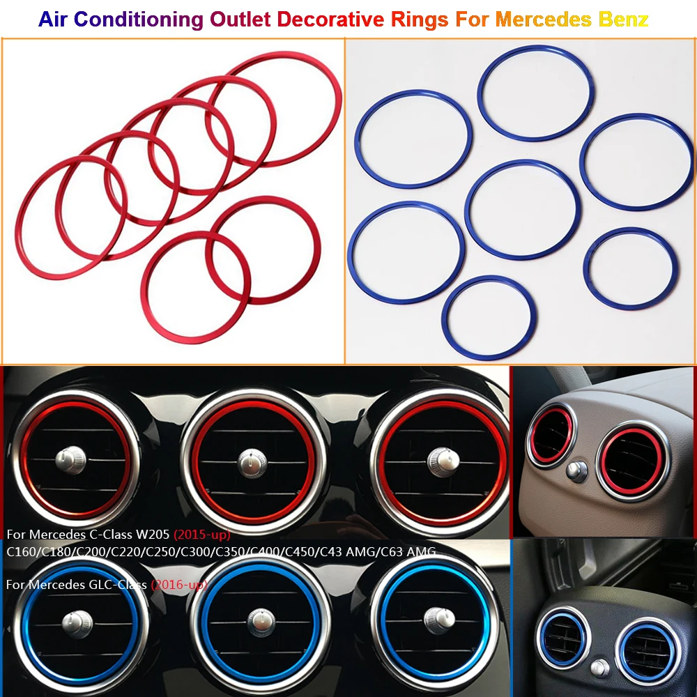 

7Pcs Car AC Air Vent Outlet Inner Rings Frame Cover Trim For Mercedes Benz C GLC W205 C253 X253 Auto Interior Decoration Circles