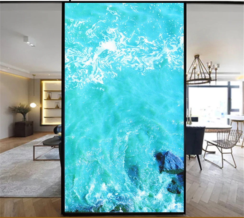 

Decorative Windows Film Privacy Beautiful Sea Stained Glass Window Stickers No Glue Static Cling Frosted Window Cling Tint