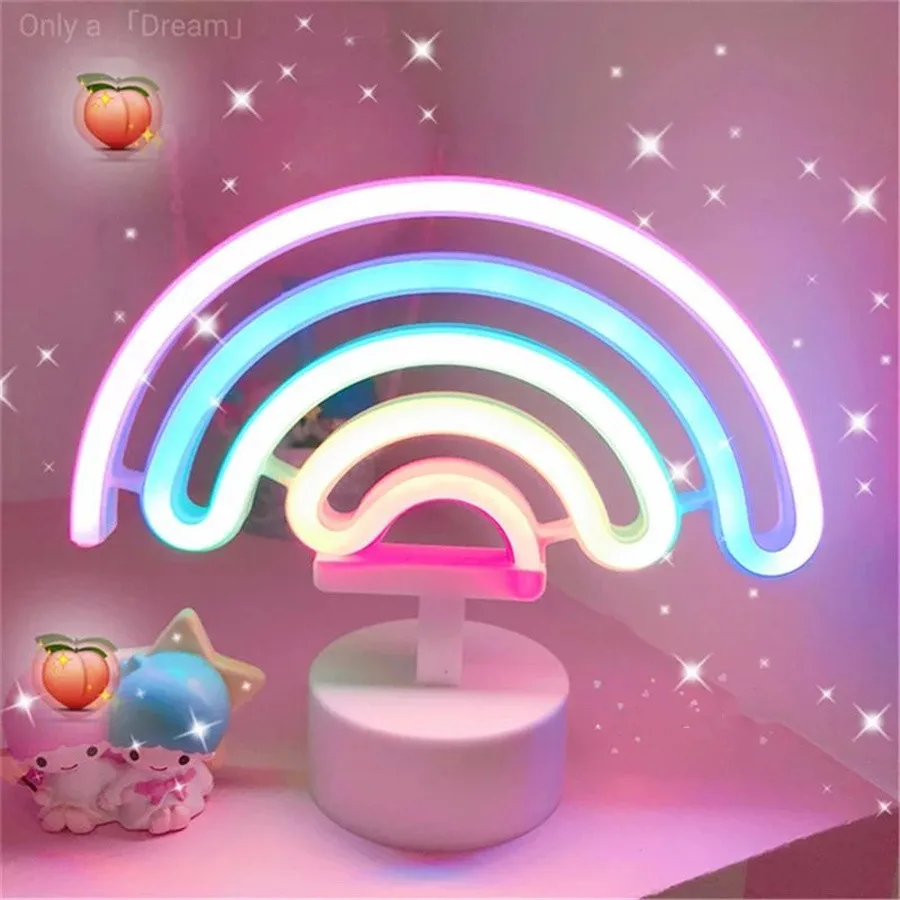 

Neon Sign Table Light Colorful Lights Rainbow Desk Light Night Lights for Bedroom Decor Party Christmas Decor Indoor Lighting
