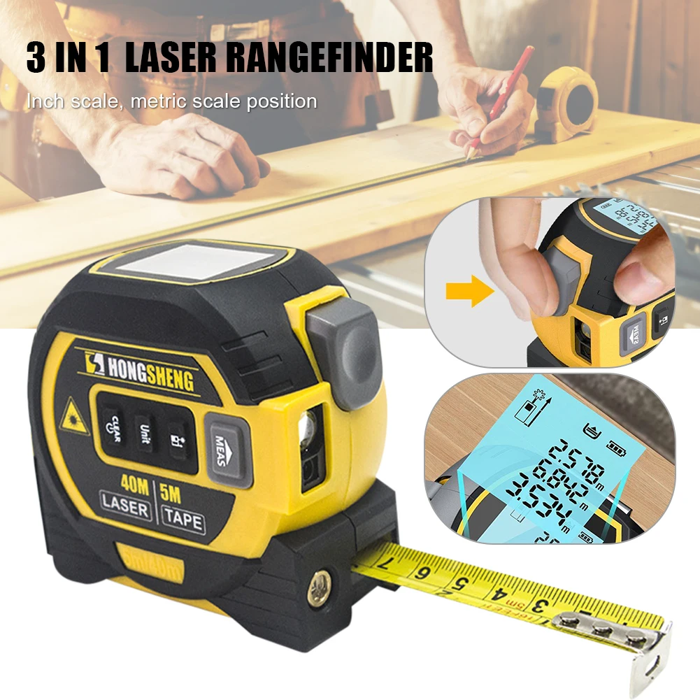 

3 in 1 Multifunctional Laser Rangefinder 5m Tape Measure Ruler Infrared 40m Range Finder Meter Building Measurement Tools
