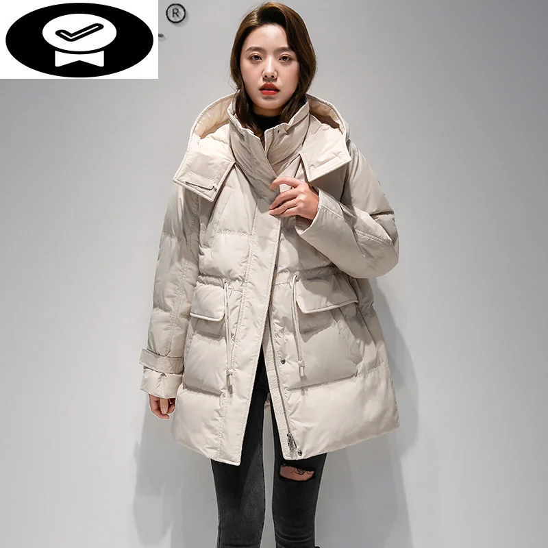 

Jacket Winter Women Puffer White Duck Down Coat Famale Long Hooded Korean Parkas New Fashion High Quality Casacos SQQ505