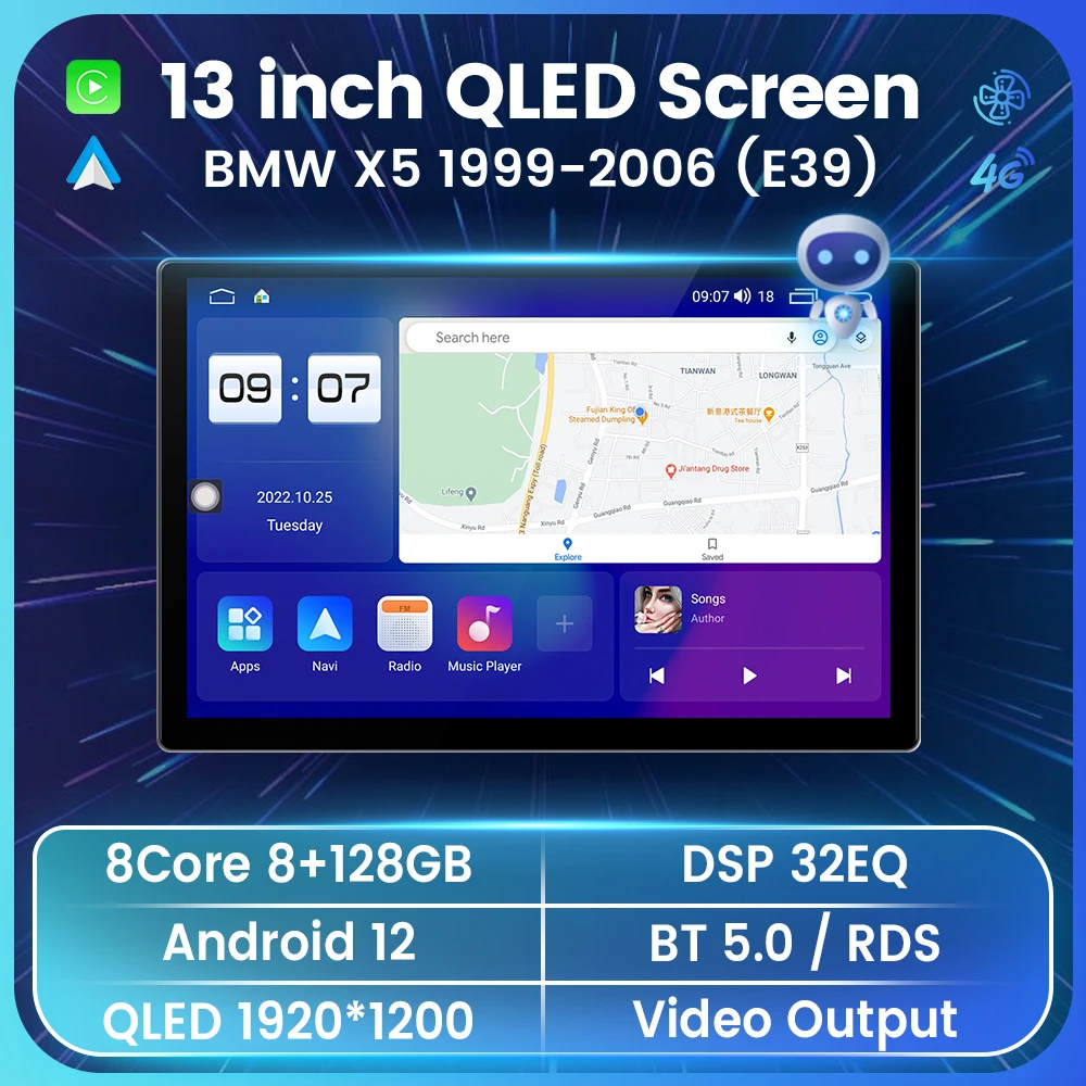 Автомагнитола на Android 12, мультимедийный видеоплеер для BMW 5, E39, E53, X5 1995-2001, 2002, 2003, 2004, 2005, навигация GPS, 2 DIN, Wi-Fi