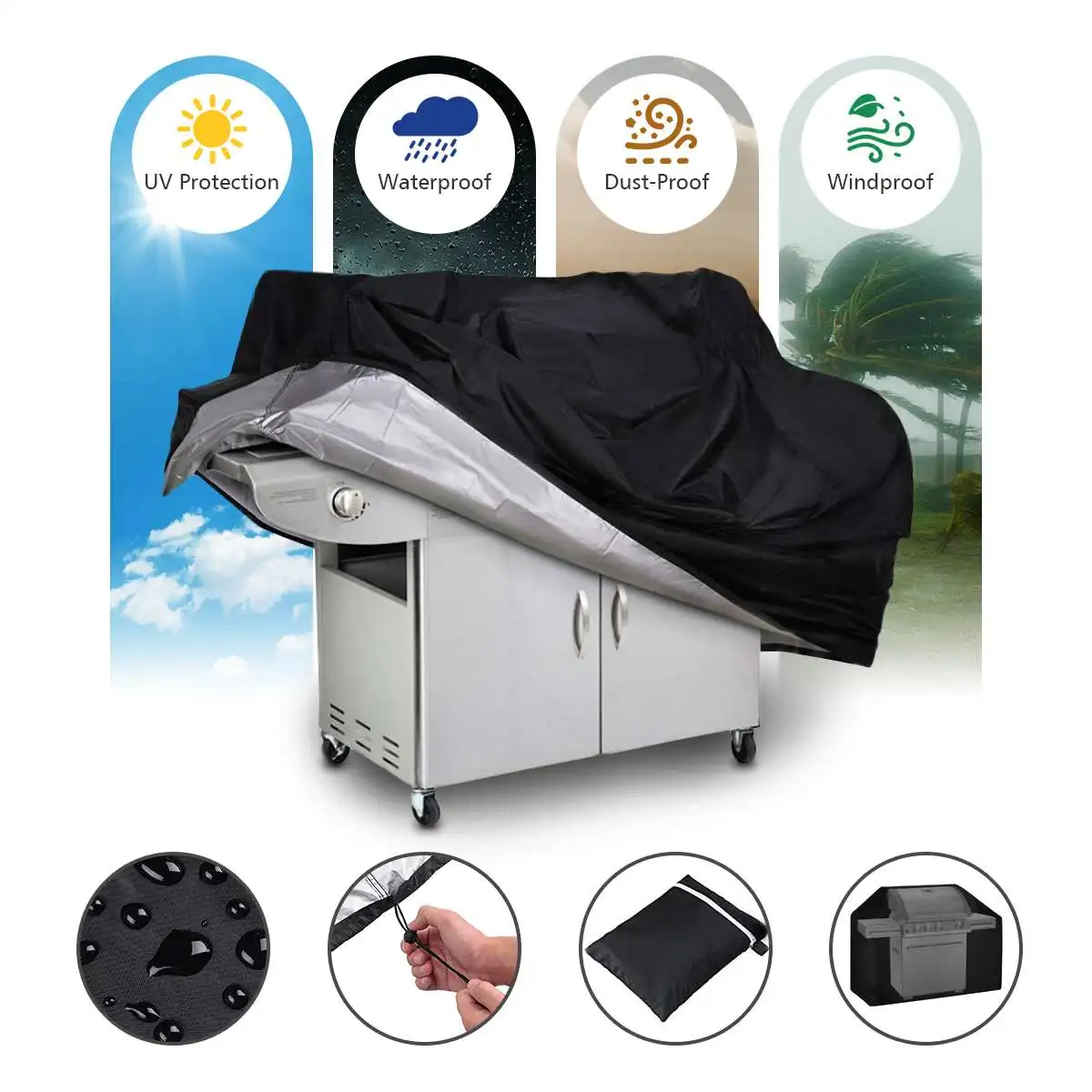 

Outdoor Black Waterproof Grill Cover Heavy Duty Dust Protective Anti-uv Rectangle Cover For Gas Charcoal Electric Barbecue Grill