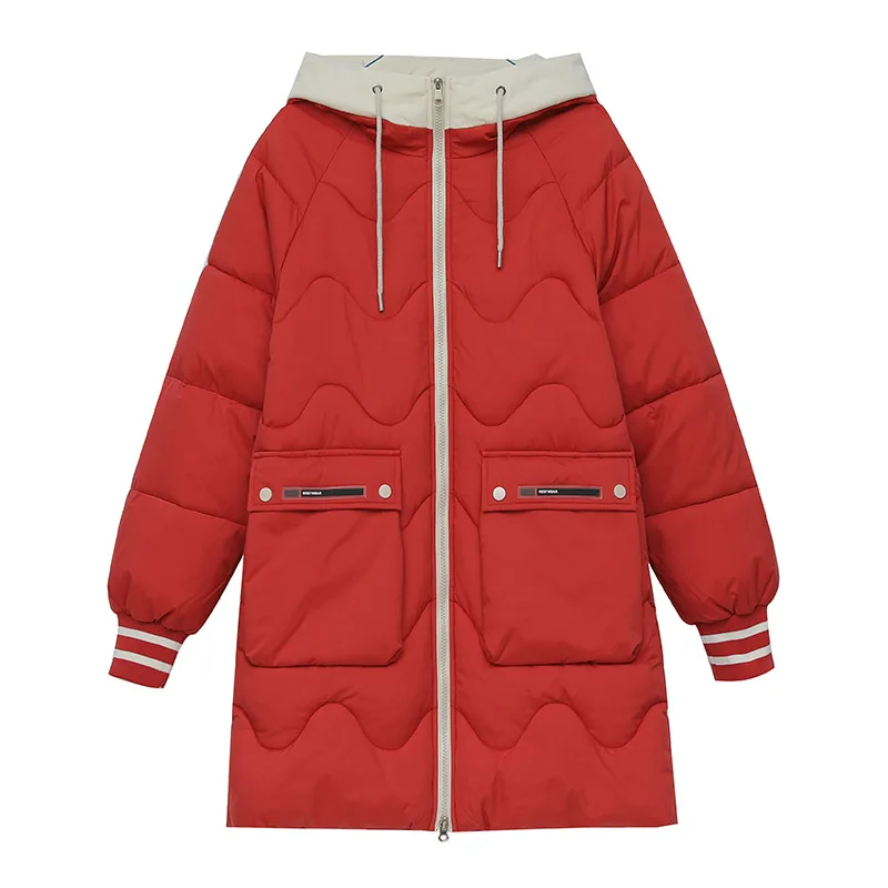 Down Cotton Women 2022 Winter New Korean Edition Students Padded Padded Jacket Loose Medium Long Color Coat