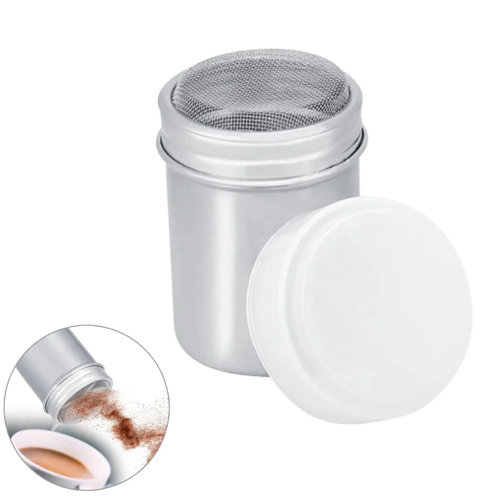 

Stainless Steel Pounce-pot Coffee Powder Container Powder Mesh Screen Kitchen Filter Cooking Tools Cocoa Coffee Powder Silver