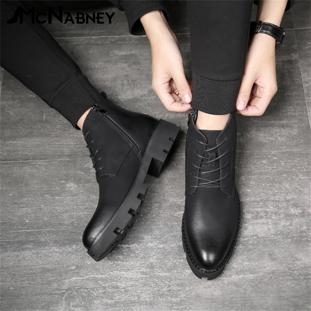 Lace-Up Men's Boots Leather Boots High Quality Men's Shoes British Style Casual Shoes Men's Flat Shoes Black Oxford Casual Shoes