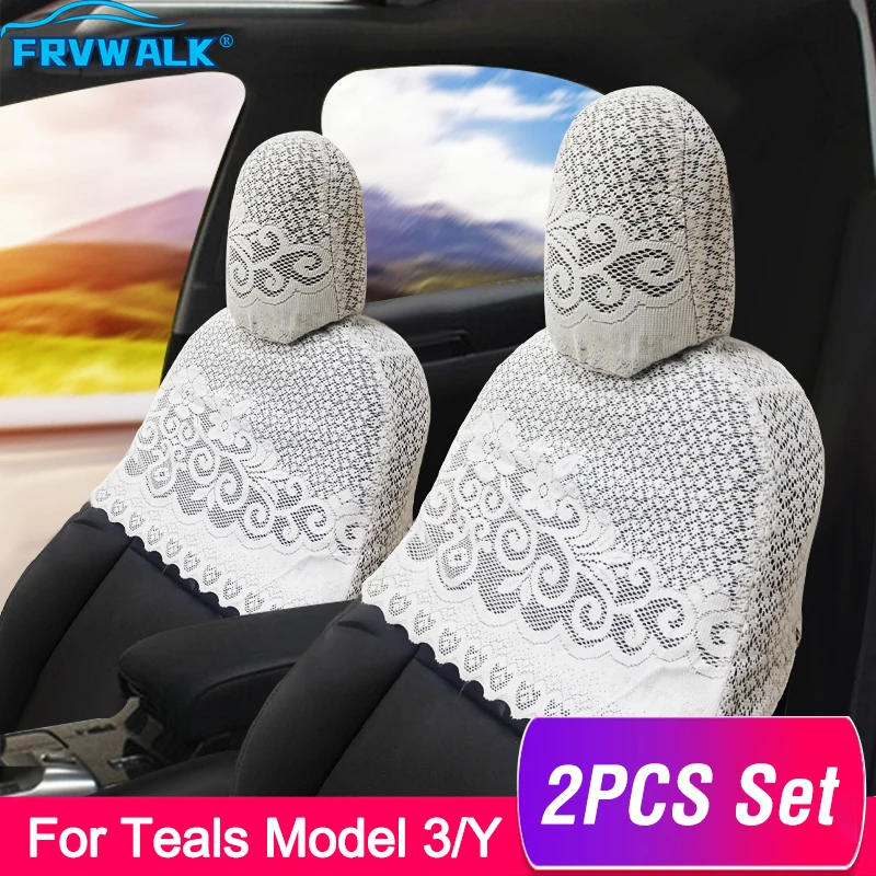 

1 Pair Car Embroidery Seat Cover Set For Tesla Model 3/ Model Y Four Seasons Car Interior Seat Accessories