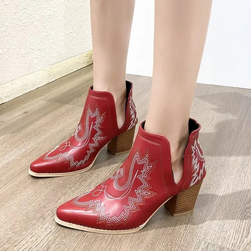 Осенне-зимние повседневные ковбойские полусапожки в западном стиле женские