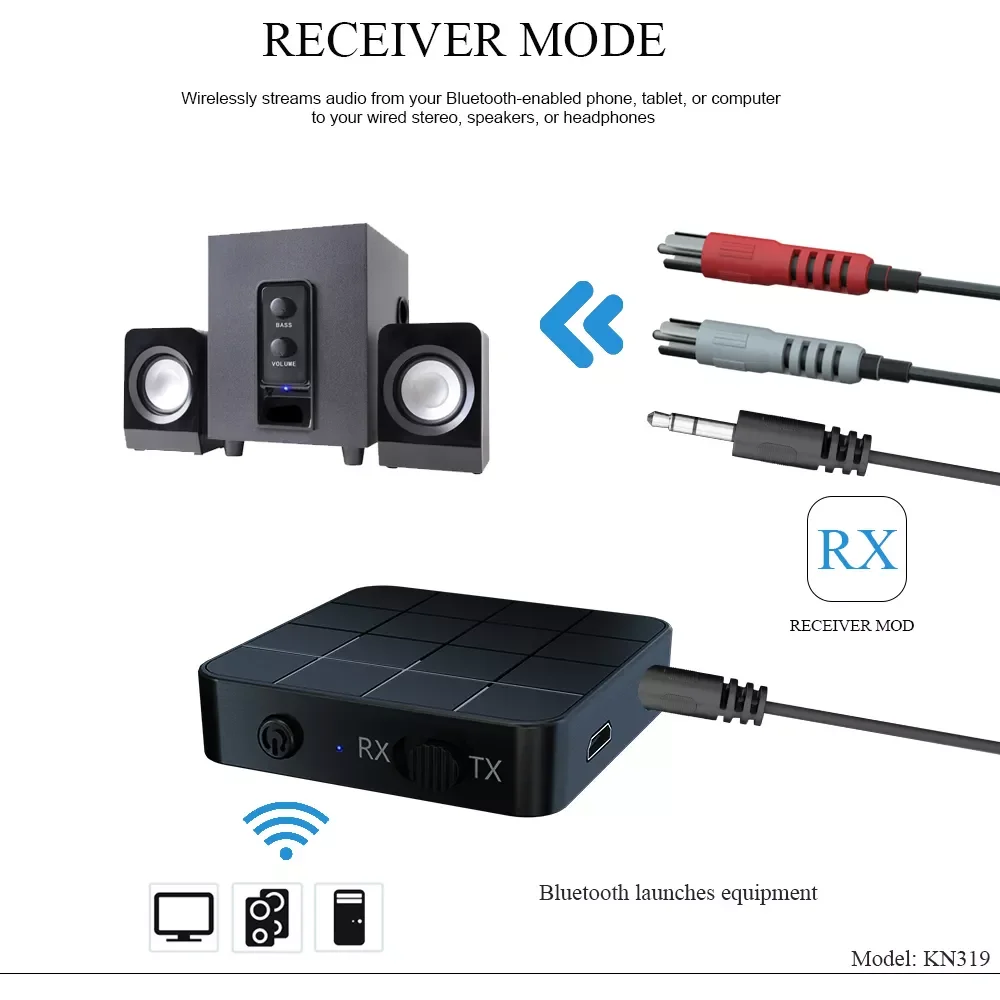 

5.0 4.2 Receiver Transmitter 3.5mm AUX Jack RCA Stereo Music Bluetooth Wireless Audio Adapter For Car TV PC Speakers