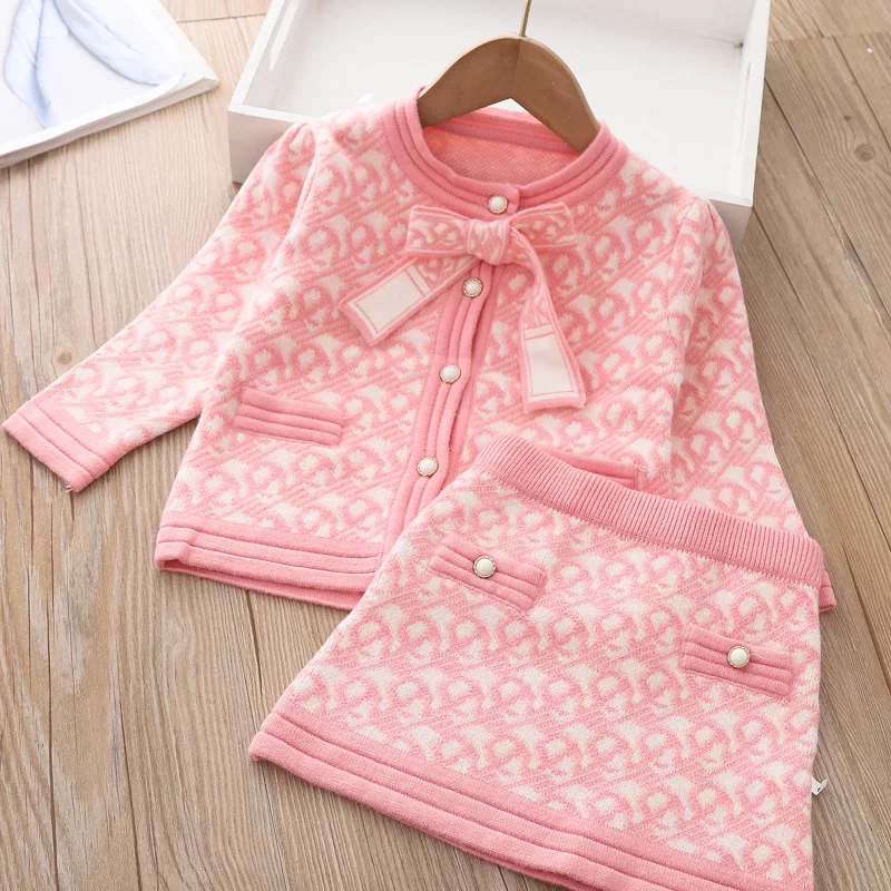 

2Pcs Knitting Sets Girls Luxury Princess Classic New Clothes Winter Sweater Skirt Birthday Uniform for 1-8Years ChildrenSuits