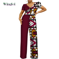 african women boubou 2 pcs set short sleeve print top shirt and loose trousers asymmetrical african clothing for women wy9910