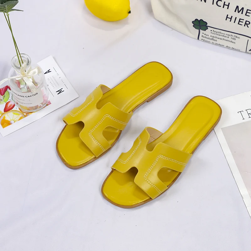 2022 New Style Slippers Women Summer Fashion Outer Wear Flat Beach Shoes Comfortable One-Word Sandals and Slippers Women's Shoes