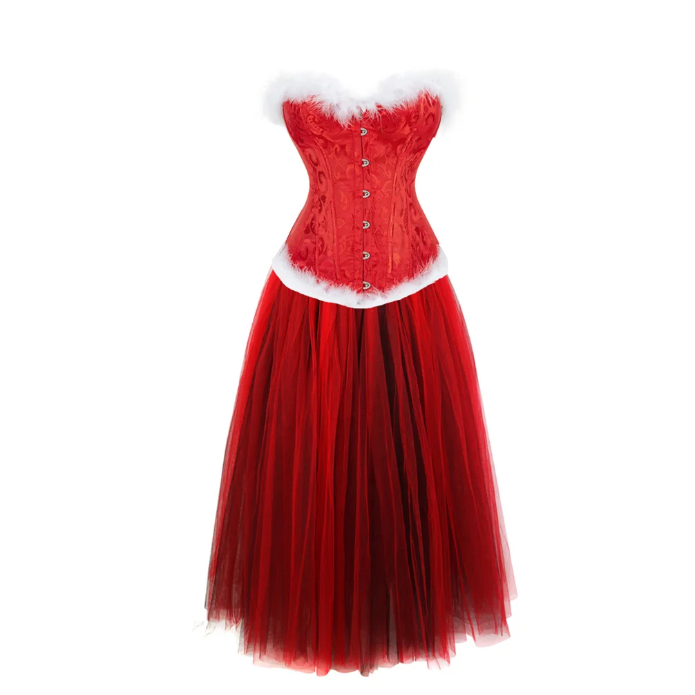 Christmas Corset Dress Jacquard Bustiers Skirt Christmas Party Outfits for Women Gothic Halloween Costume Corselet Plus Size