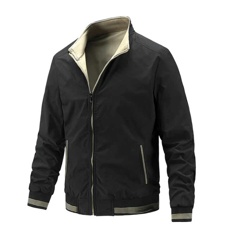 

New Spring Autumn Jacket Men Fashion Sport Double-sided Coat Solid Color Bomber Jacket Men Slim Baseball Jackets