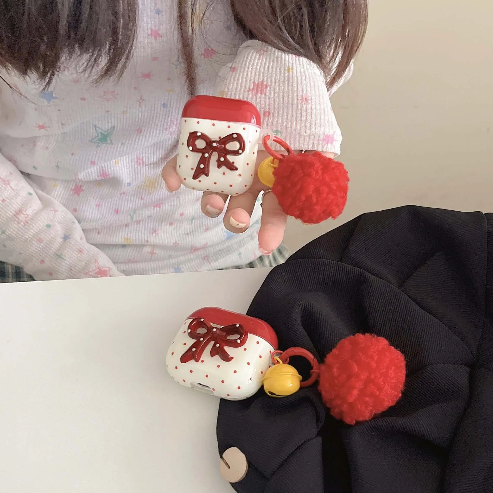 3D бант ins красный с новым годом плюшевые подвесные наушники для apple airpods 1 pro 2nd 3 2