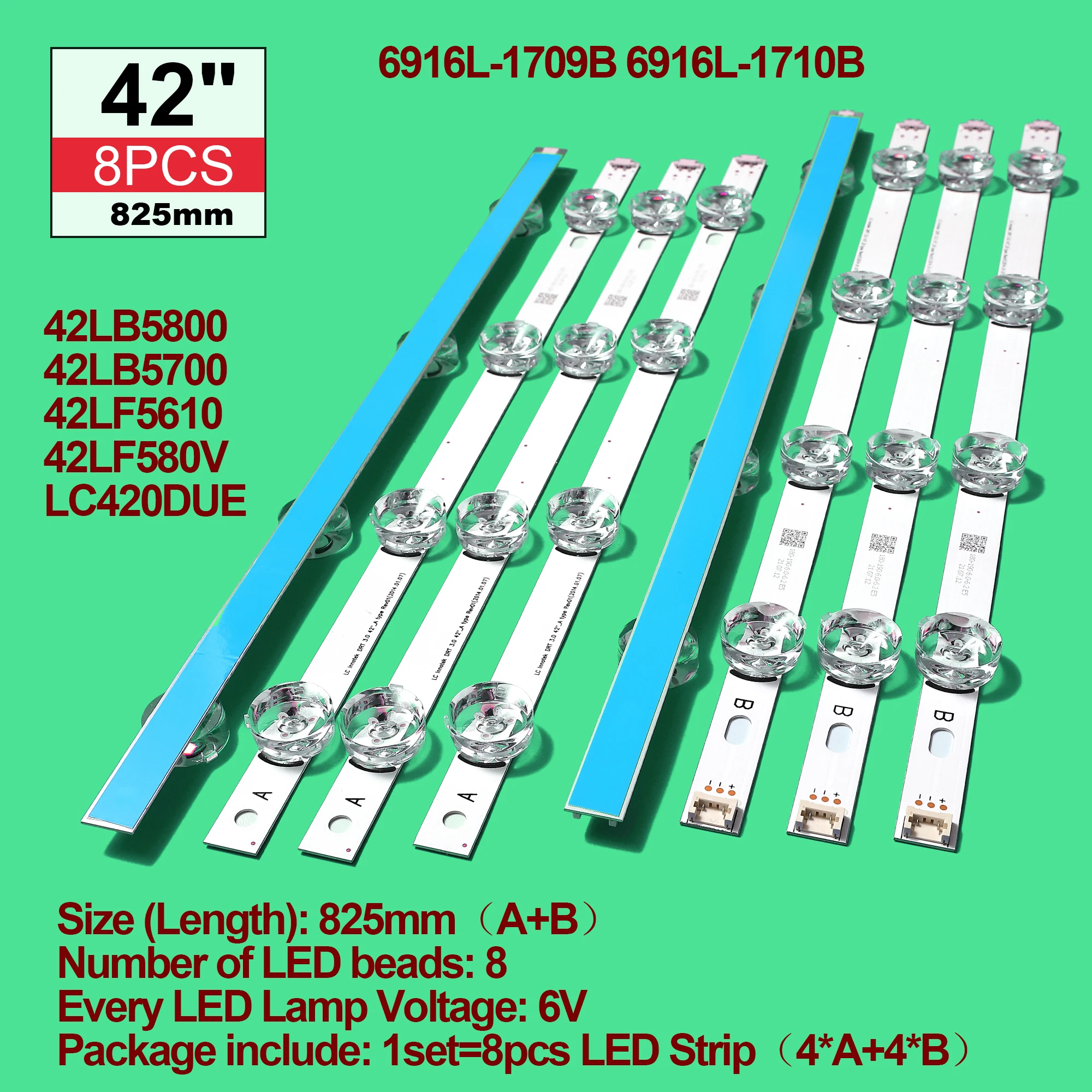 

New LED backlight strip for LG 42 inch TV 42LB5610 LC420DUE INNOTEK DRT 3.0 42"-A/B Type 6916L-1709B 6916L-1710B