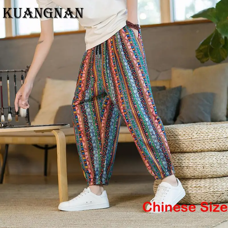 

KUANGNAN Cotton Linen Men's Pants Luxury Clothing Running Man Menswear Mens Trousers Sale Japanese Fashion Male Baggy 5XL 2023