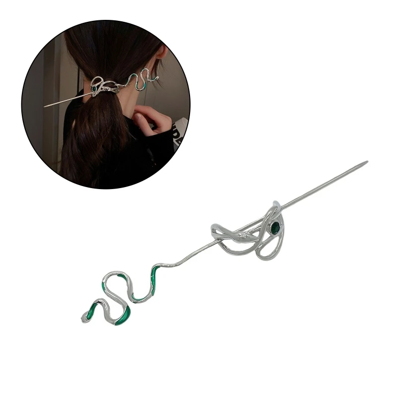 

Versatile Green Gem Decor Hair Sticks Headdress Trendy Snake Shape Large Hairpin for Women Vacation Hair Accessory