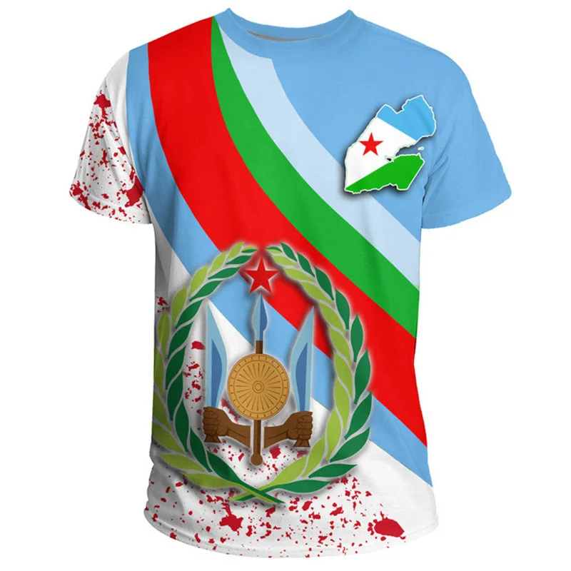 Фото Футболка с 3D принтом RepublicOf Djibouti Flag Map, футболки с рисунком Djibouti, винтажная мужская одежда с короткими рукавами, топ №2