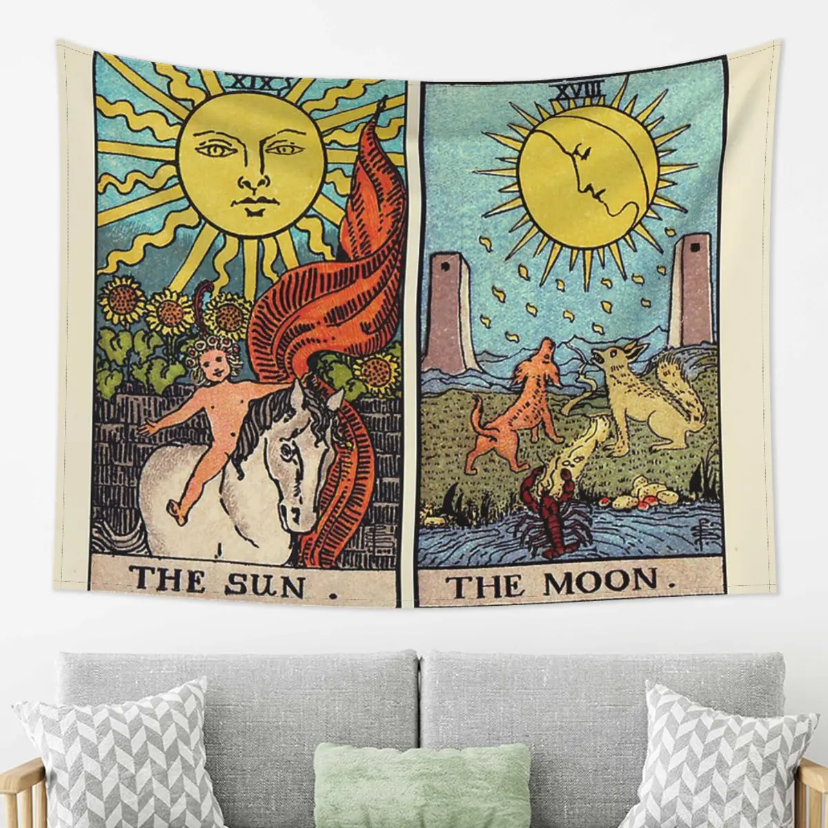 

Moon & Sun Tarot Colour Tapestry Decoration Art Aesthetic Tapestries for Living Room Bedroom Decor Home Wall Cloth Wall Hanging