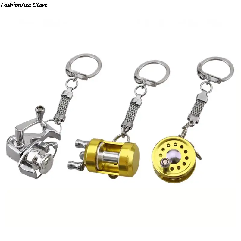 1Pcs Alloy Fishing Reel Drum Pendant Keychain Key Wheel Outdoor Fishing Tackle