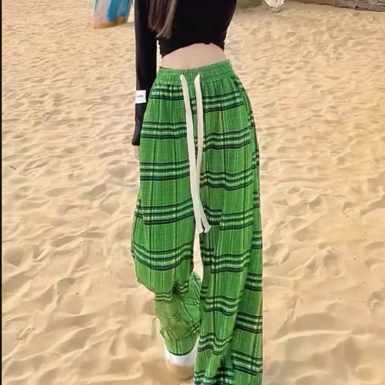 

Женские брюки в клетку, с высокой талией и широкими штанинами, в стиле ретро, весна-лето 2022