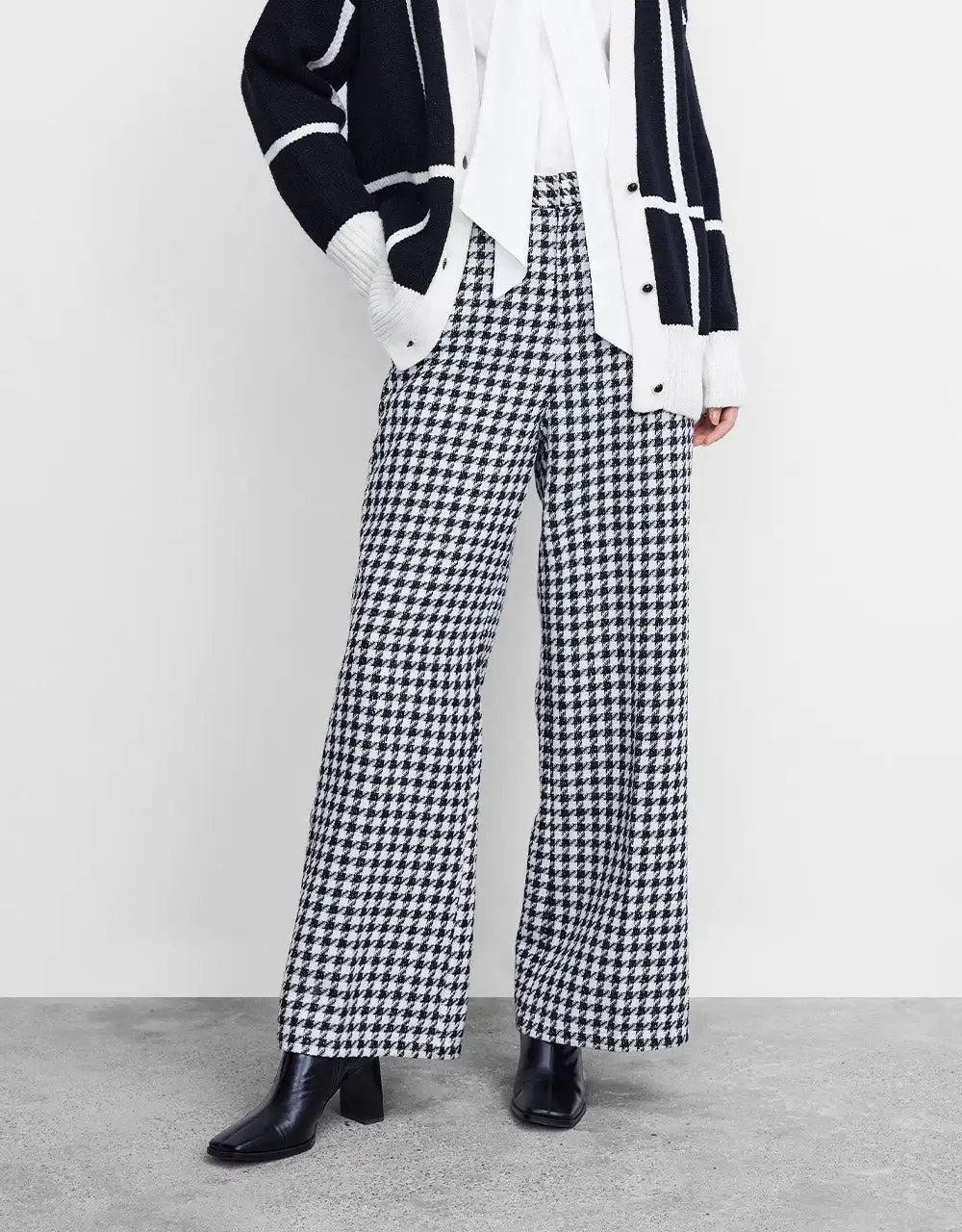 Urban Revivo Houndstooth Print  Pattern Wide Leg Pants Oversize Trousers Streetwear High Waist Casual Mopping Tube Pants