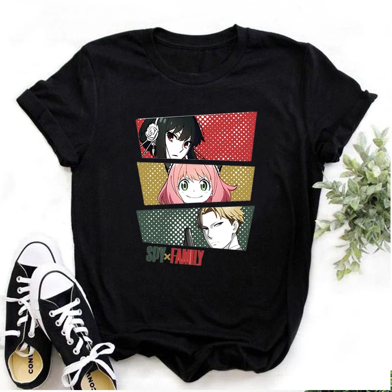 

Забавная летняя футболка с изображением шпиона X Family Graphics в стиле аниме, повседневные черные спортивные топы с коротким рукавом для мальчик...