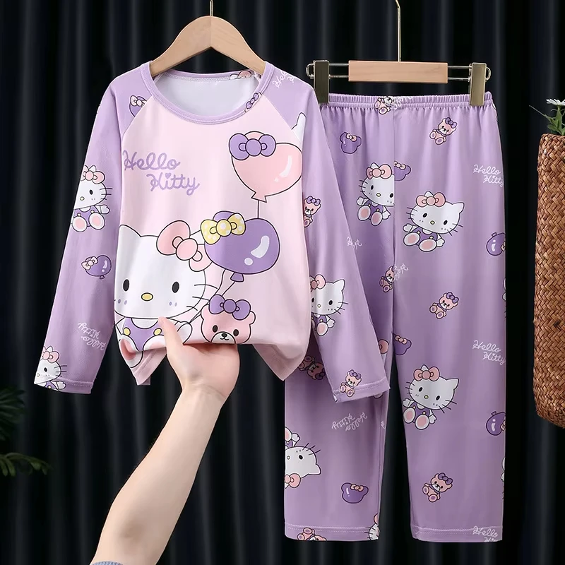Детские пижамные комплекты Hello Kitty Cinnamoroll повседневный комплект домашней одежды с