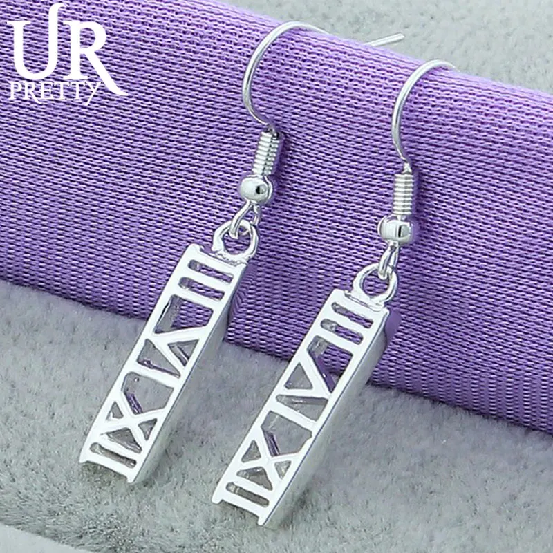 

URPRETTY 925 Sterling Silver Roman Numerals Long Drop Earring For Women Wedding Engagement Party Jewelry Christmas Gift