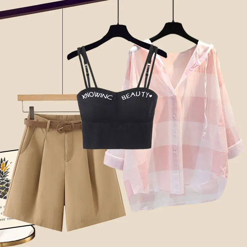 Женский комплект из трех предметов повседневная Солнцезащитная рубашка и шорты