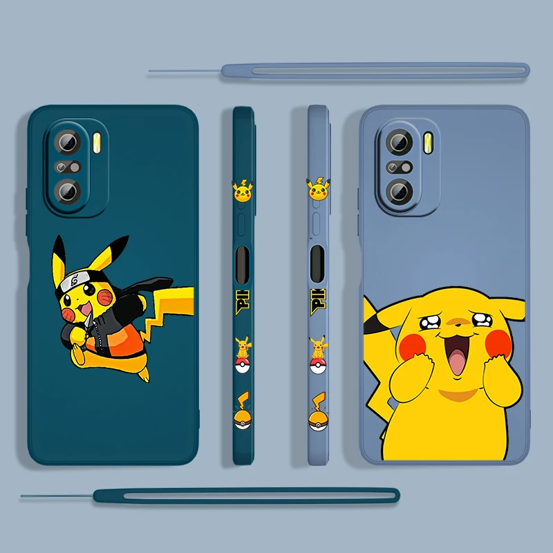 

Pikachu Cartoon Cute For Xiaomi Redmi K50 Gaming 10X 9 9A 9T 9AT 8 8A 7 6A 5A 4X Pro 4G 5G Liquid Left Rope Silicone Phone Case
