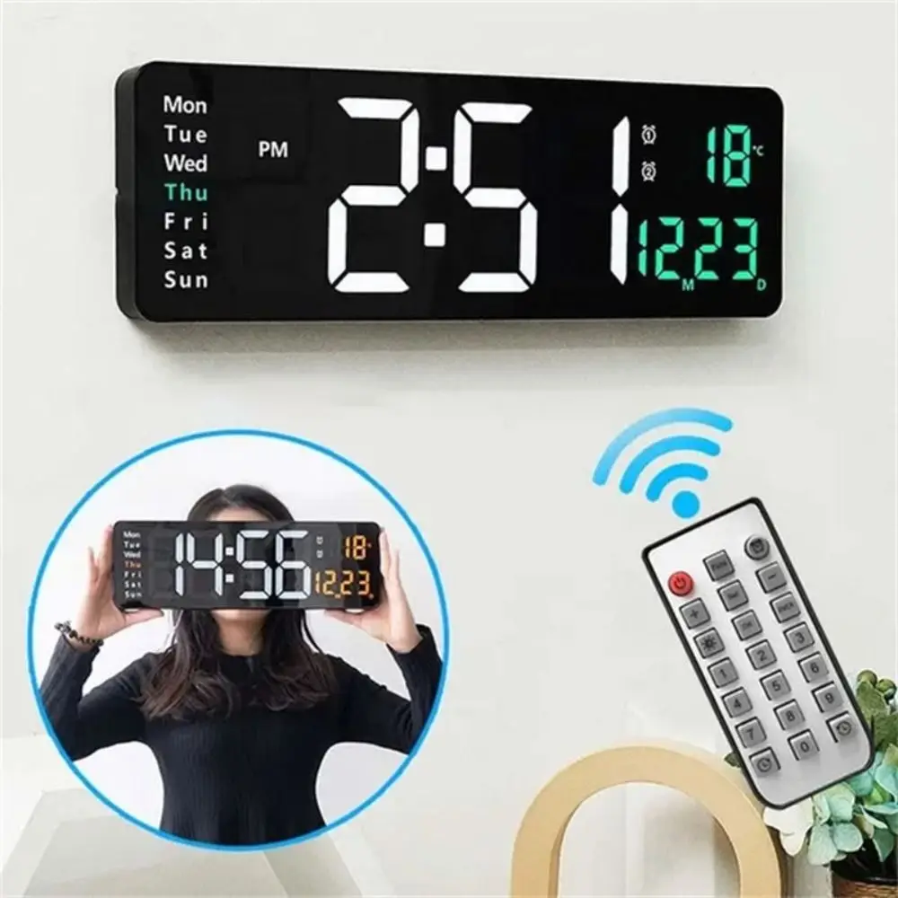 

16 Inch Large Digital Wall Clock Remote Control Wall Mounted Table Clock Temperature Date Display Brightness Adjustable