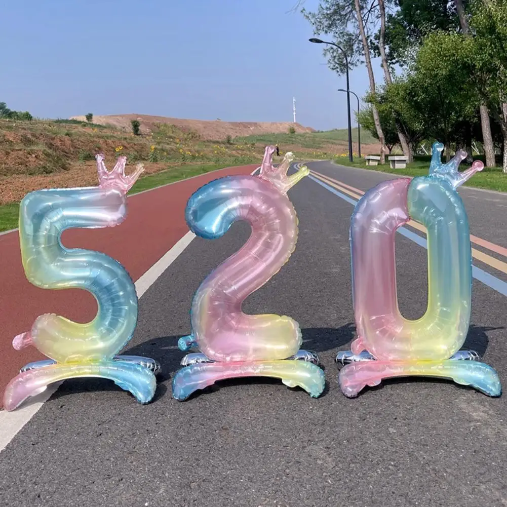 

32 Inch Crystal Gradient Number Stand Foil Balloons With Crown Figures Globos 0-9 Birthday Party Decorations Wedding Baby Shower